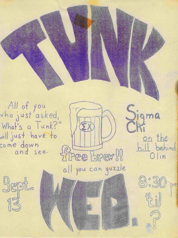Sigma Chi tunk flyer from Richard Stark '75, artist