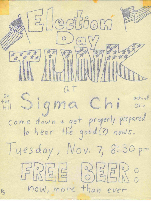 Sigma Chi election day 1975 tunk flyer from Richard Stark '75, artist