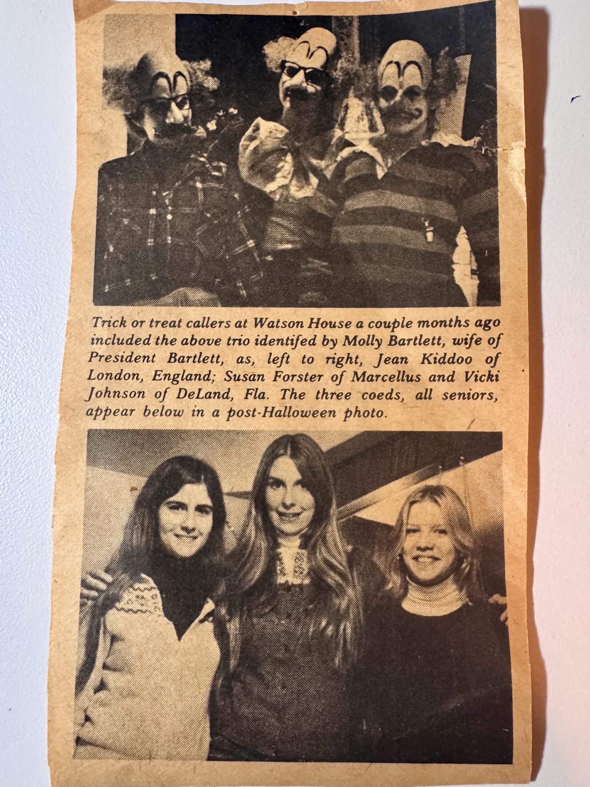 Colgate scene, Halloween 1974, Jean Kiddoo, Susan Forster, Vicki Johnson McShirley, from Kiddoo
