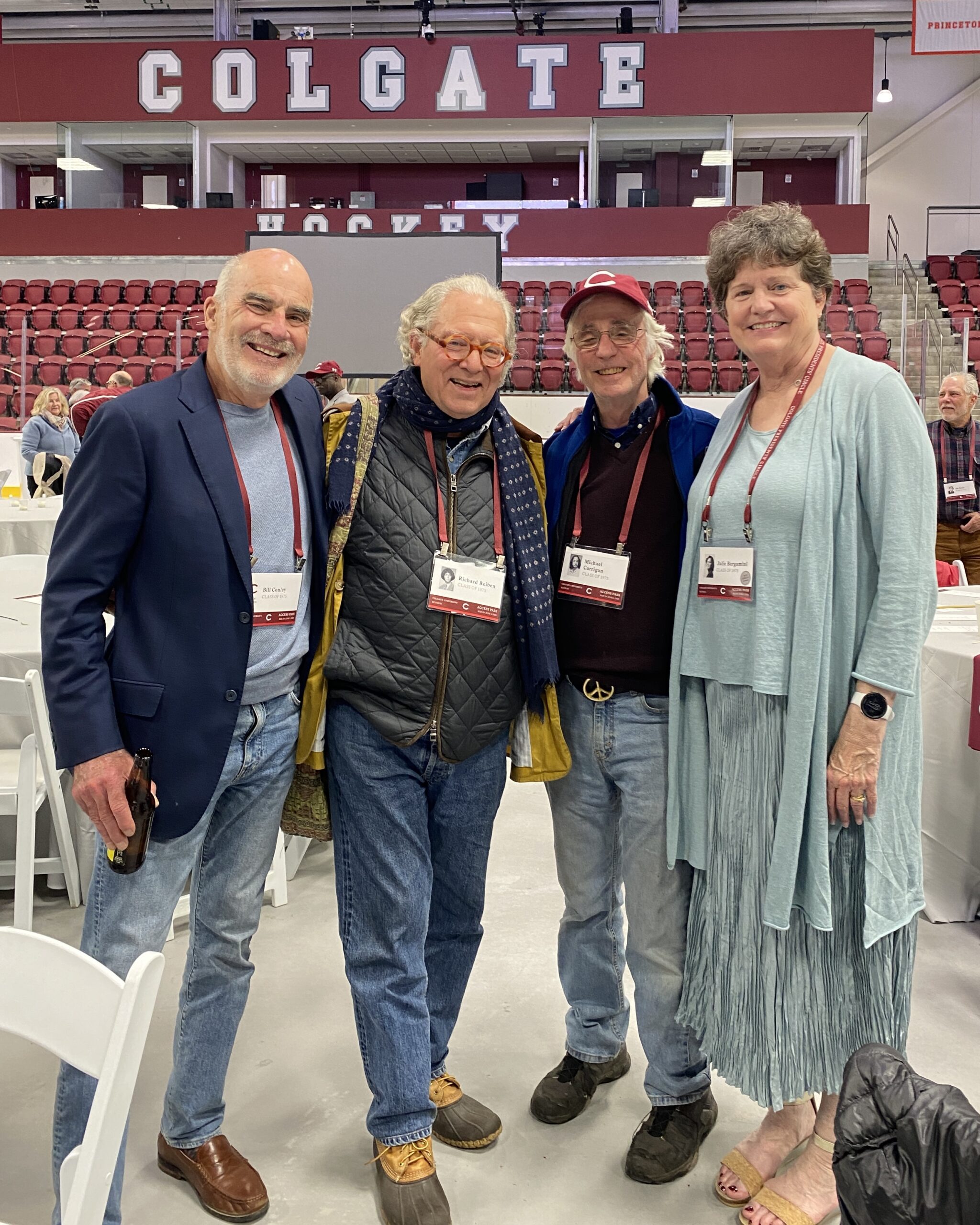 Reunion 2025 Bill Conley, Rich Reiben, Mike Carrigan, Julie Bergamini Bergeron at 1965 Arena Class Dinner from Bergeron
