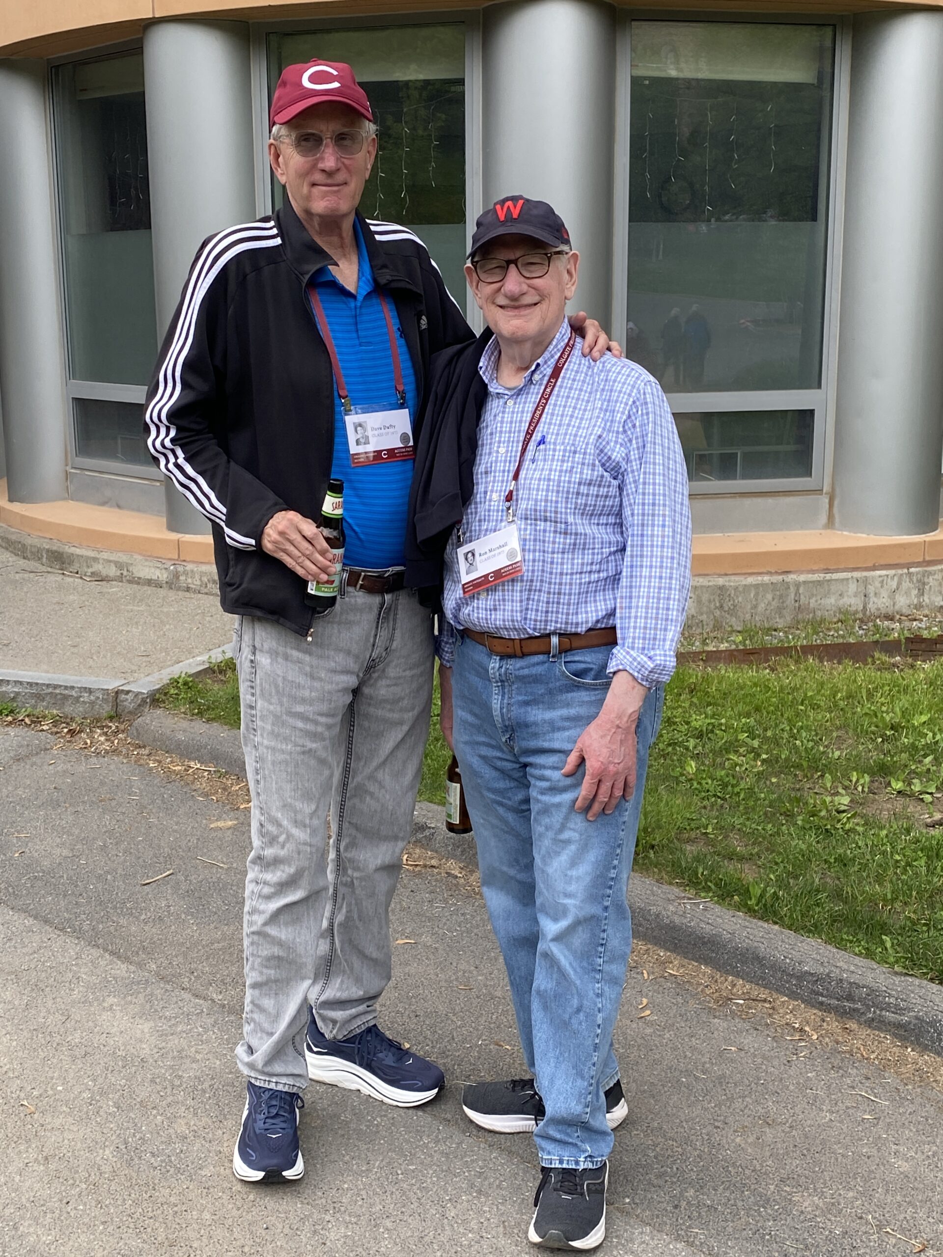 Reunion 2025 Dave Dufty & Ron Marshall at dorm gathering Curtiss Hall from Bergeron