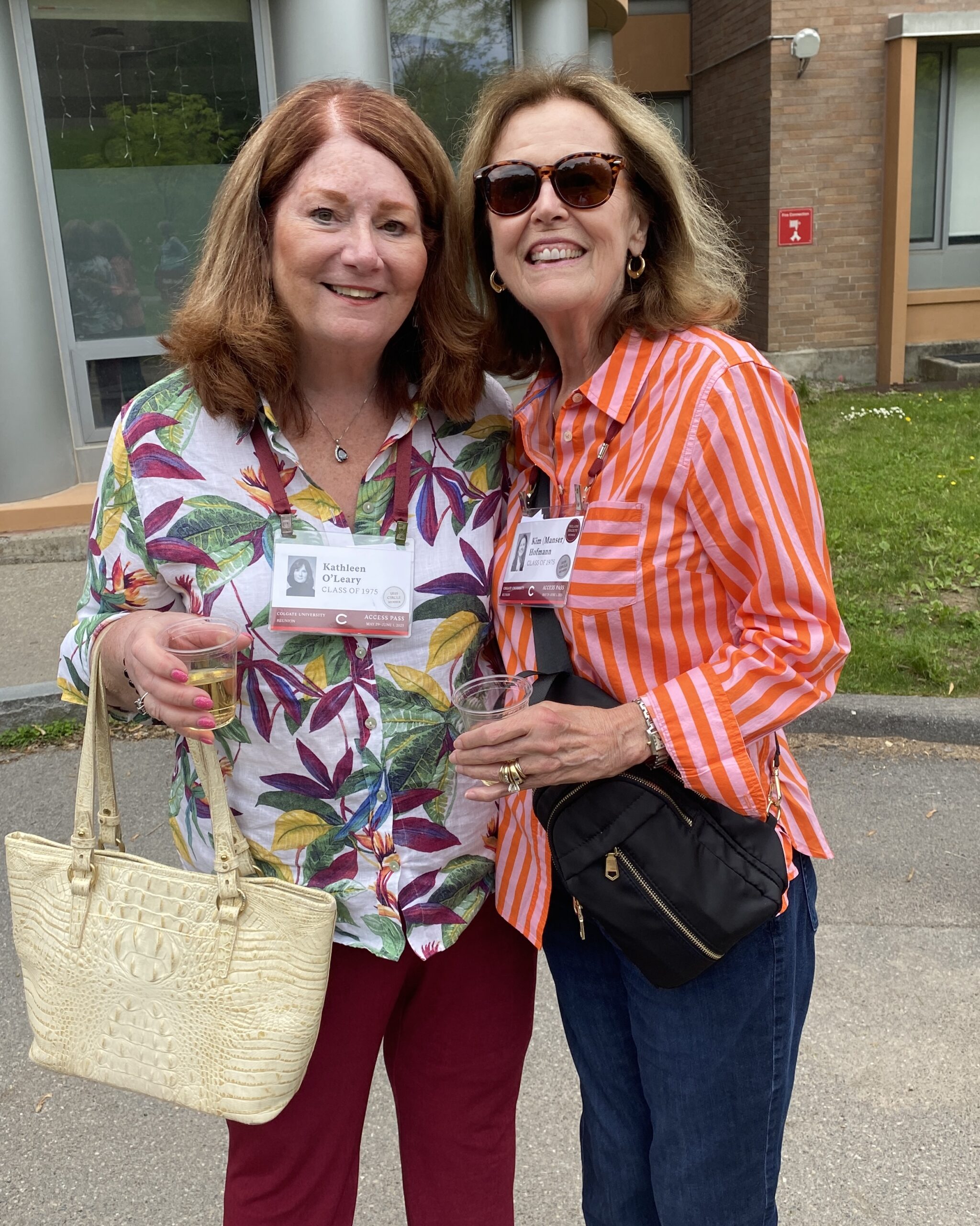 Reunion 2025 Kathleen O’Leary & Kim Manser Hoffman at dorm gathering Curtiss Hall from Bergeron